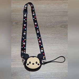 Mickey and Minnie Silicone Character Crossbody Bag with Lanyard Strap - Black